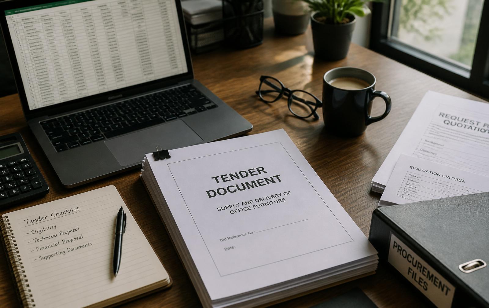 Procurement specialists reviewing tender documents