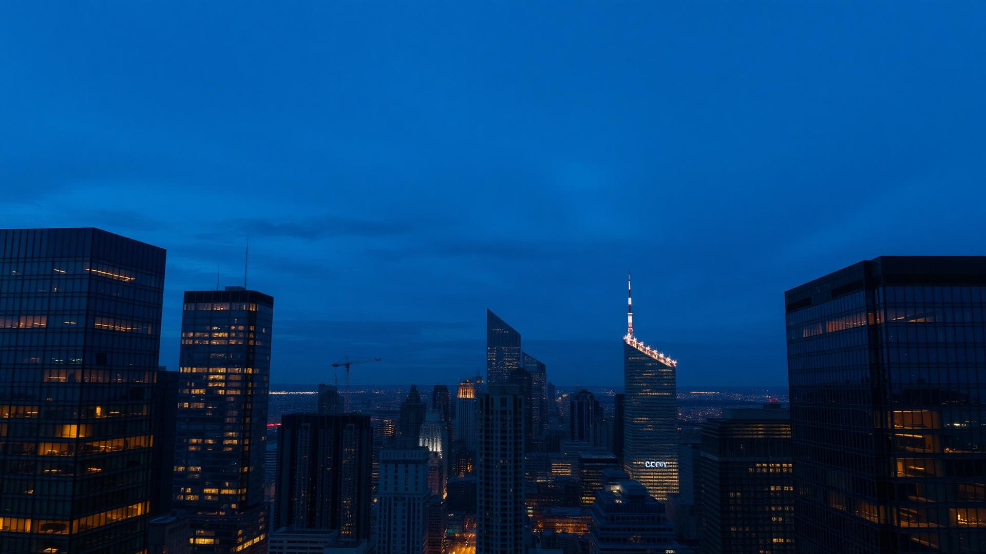 Global business district at dusk
